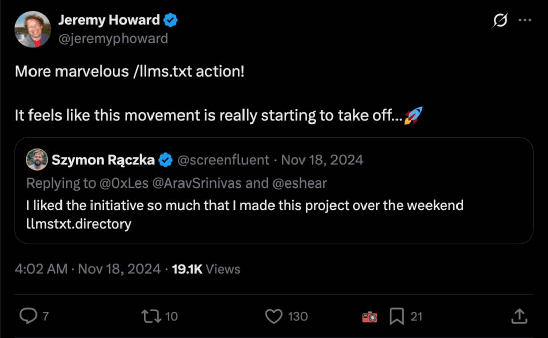 Jeremy Howard announcing llms.txt